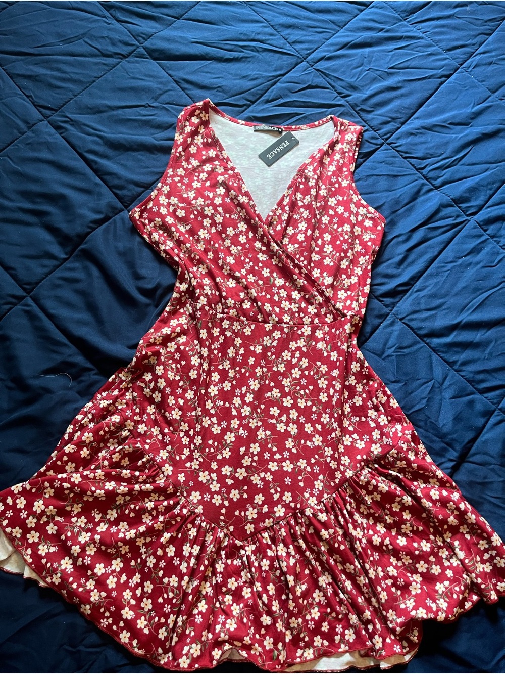Fensace Red Floral Wrap Dress
